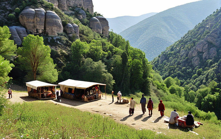 **Image Prompt 1:** A scenic view of a Turkish national park, highlighting sustainable ecotourism activities with local people engaged in guiding tourists and selling handcrafted goods. Emphasize the natural beauty and the harmony between tourism and conservation.