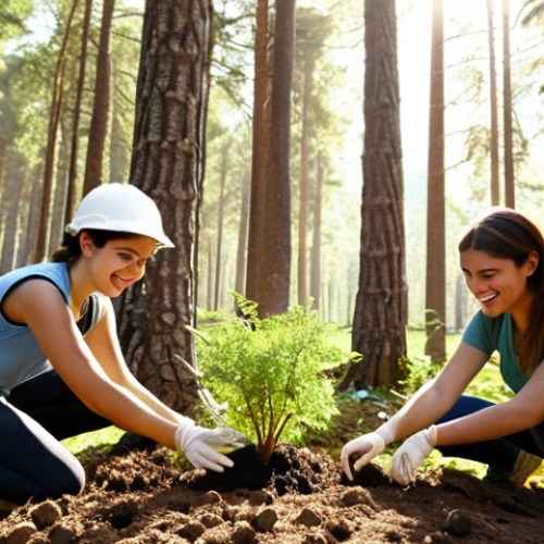 Home 14 **
Prompt: A group of diverse volunteers joyfully planting saplings in a forest clearing within Kazdağları National Park, Turkey. Sunlight filters through the trees. Show respect for nature, teamwork, and the beauty of the Turkish landscape. Focus on positive emotions and environmental stewardship.
**