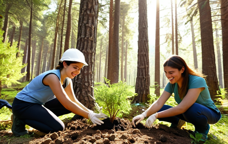 **

Prompt: A group of diverse volunteers joyfully planting saplings in a forest clearing within Kazdağları National Park, Turkey. Sunlight filters through the trees. Show respect for nature, teamwork, and the beauty of the Turkish landscape. Focus on positive emotions and environmental stewardship.

**